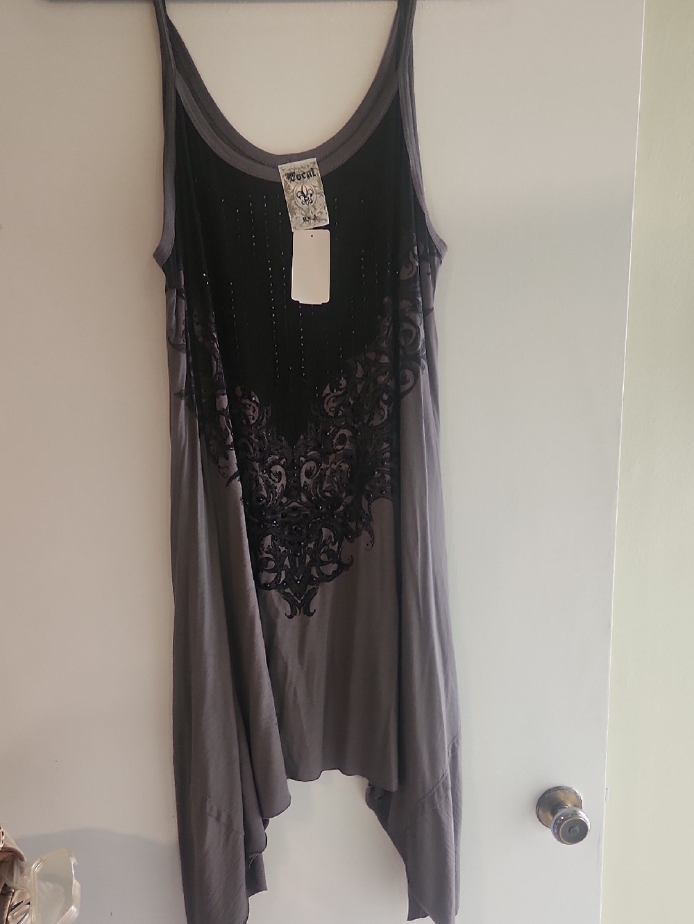 Vocal Gray and Black Asymmetric Tank Top
